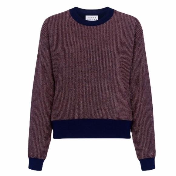 Tanya Taylor Metallic Knit Palm Crewneck Sweater - Picture 1 of 14